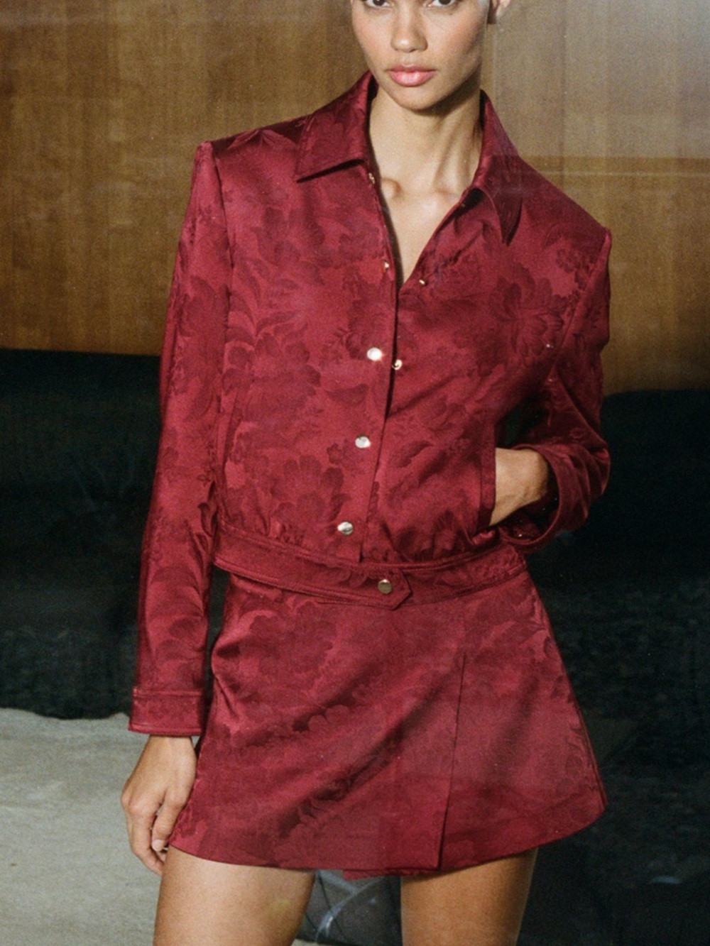 Zara Red Floral Jacquard Bomber Jacket